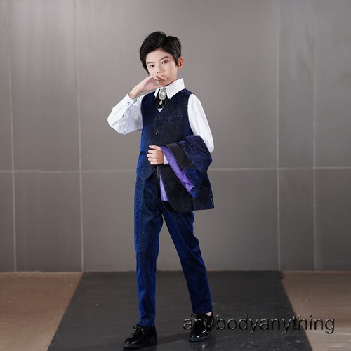 British Children Kid's Boy's Formal Stage Slim Suits Vest Pants Evening Party Sz - Picture 2 of 33