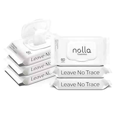 Nolla Flushable Wipes, 100% Plant-Based, Plastic-Free 60 Count (Pack of 6)