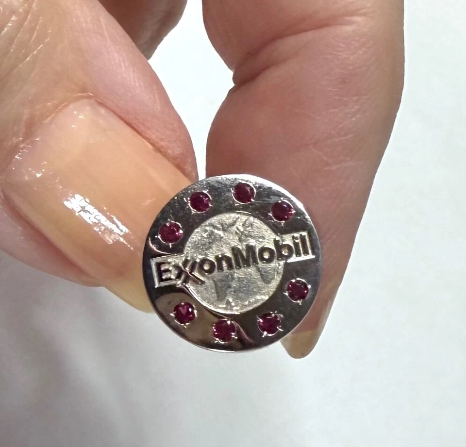 10K White Gold Genuine Ruby Studded Exxon Mobil Commemorative Tie Tack/Lapel Pin - Image 2 of 4