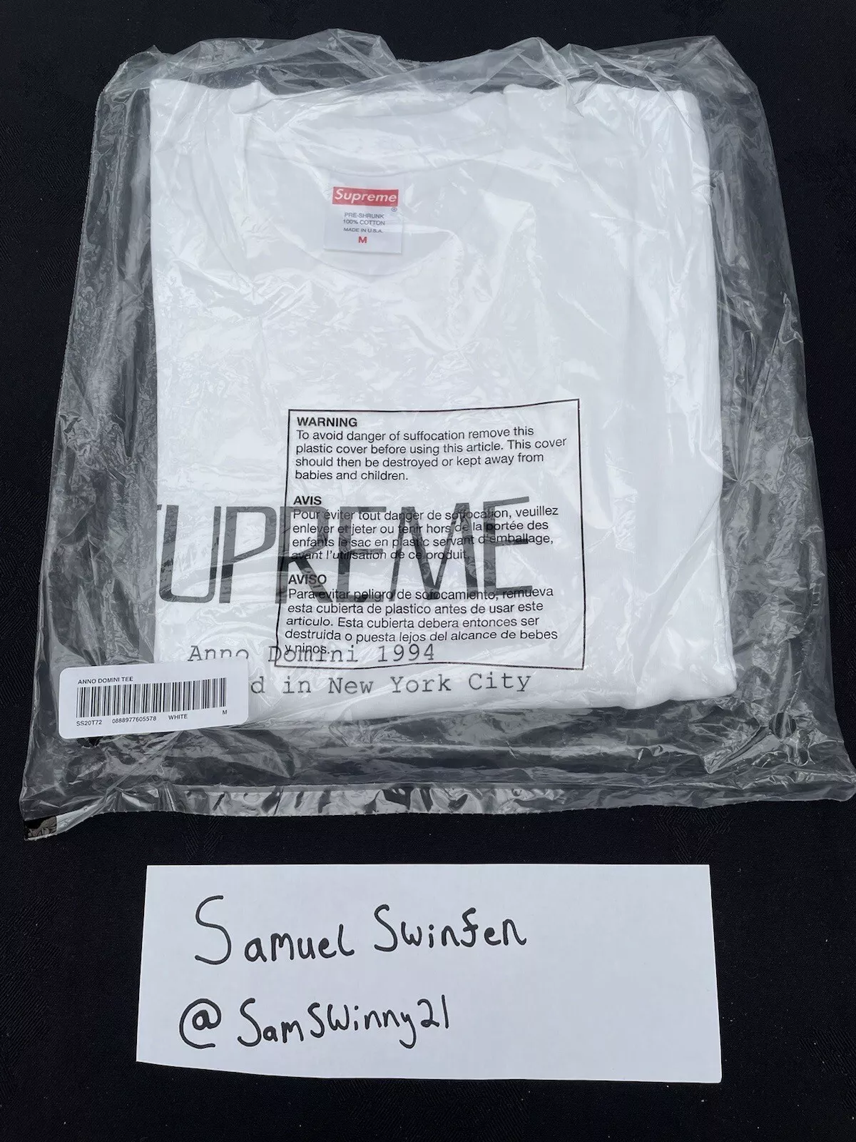T shirt Supreme Anno Domini haut blanc printemps été SS20 taille moyenne M
