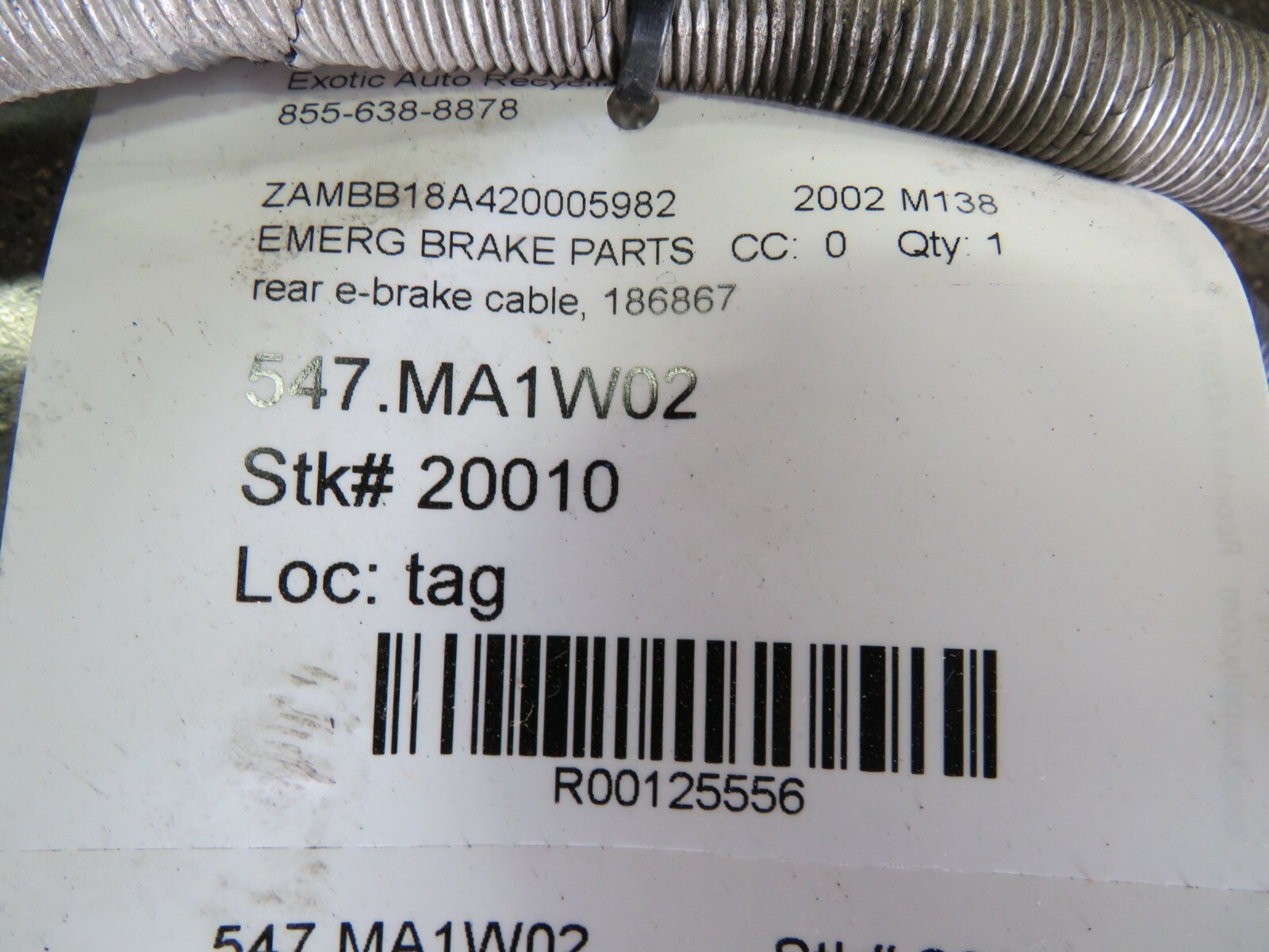 Maserati M138 Spyder, Coupe, Rear Brake Cable, Used, P/N 186867