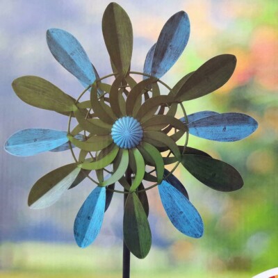 59 inch  Large Floral Metal Solar Lighted Wind Spinner. Garden Decoration.