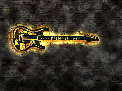 LED Wandbild Gitarre Instrument Musiker Cafe Deko Bühne Club Hard Bar Rock