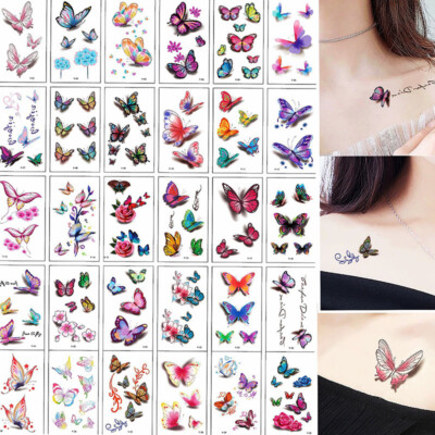 30Pcs Temporäre Tattoo -Aufkleber Faux Blumen Schmetterling Tattoos Fraue J 