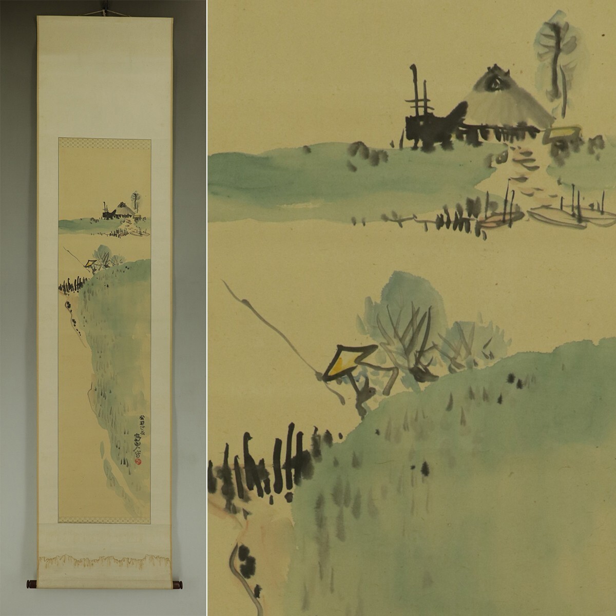 JAPANESE PAINTING HANGING SCROLL JAPAN LANDSCAPE OLD Art Vintage
