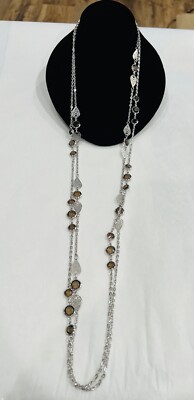 Daisy Fuentes Silver Tone Faux Smokey Topaz Crystal  Station Double Necklace