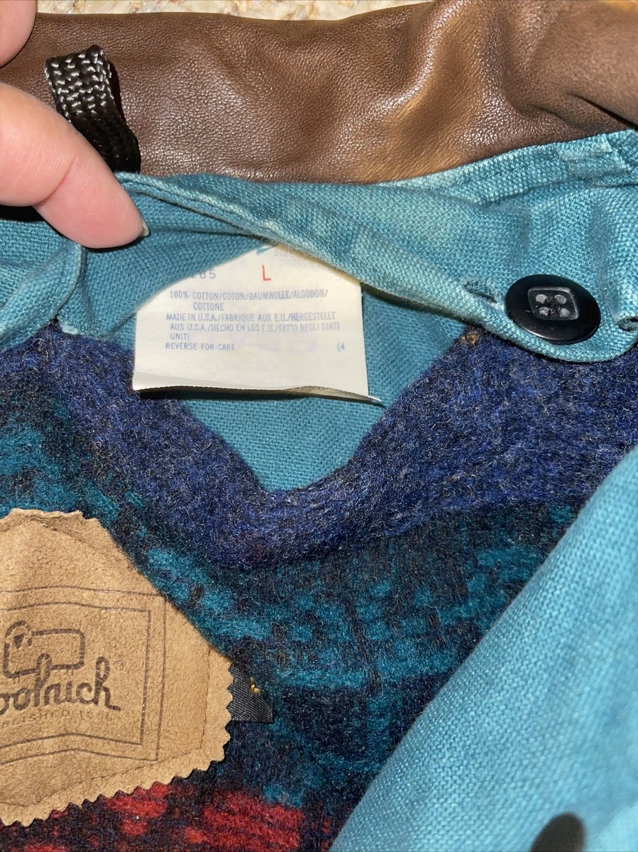 Woolrich Barn Jacket/Coat w/ Leather Collar Lined Teal Men