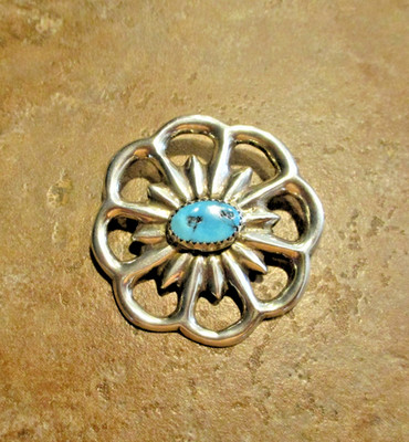 1 2/3'' EXCELLENT !!  Vintage Navajo Sterling Silver Turquoise SANDCAST Pin