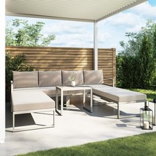 4 Seater Cream Modular Stackable Garden Sofa with Waterproof Cover FTR215