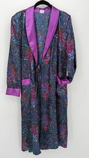 Vintage 80s Jewel Tone Paisley Floral Satin Duster Robe Purple Green Boho