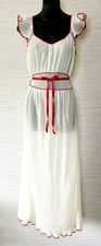 Vintage Vanity Fair White Red Sheer Chiffon Maxi Ruffle Nightgown Sz 36 Bridal