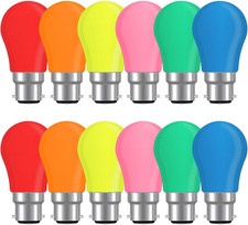 12 Pack B22 Bayonet Coloured LED Bulbs 2W, Equivalent 20 Watt Incandescent, AC 2