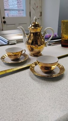ANTIQUE HANDEL BAVARIA TEA SET POT 6'' TALL CUP 1 3/4 Tall 3 W  SAUCER 4 3/4 wide