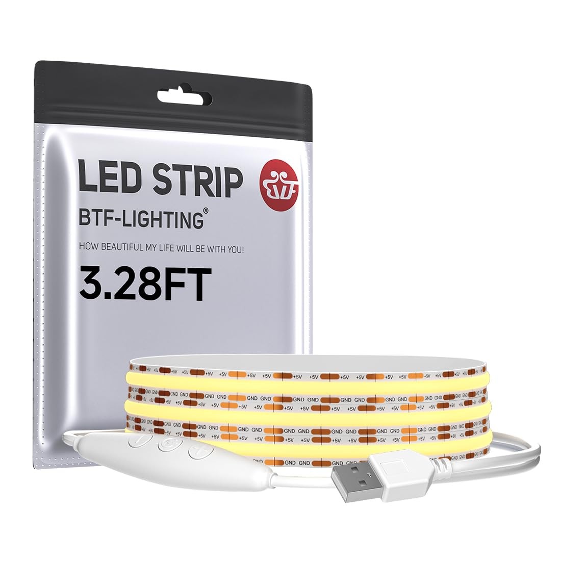 Bande LED COB Dimmable 320 LEDs USB Éclairage Continu sans Point