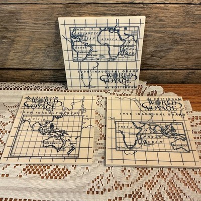 3 Vintage Blue Delft 1998 Ms Rotterdam World Voyage Tiles Royal Goedewaggen