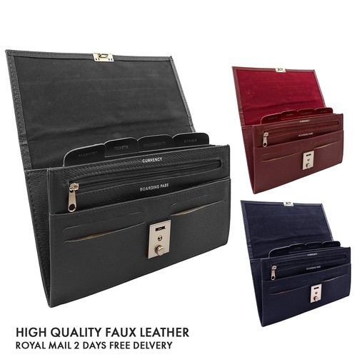 Travel Document Wallet Organizer RFID Passport Holder with Lock, PU Leather