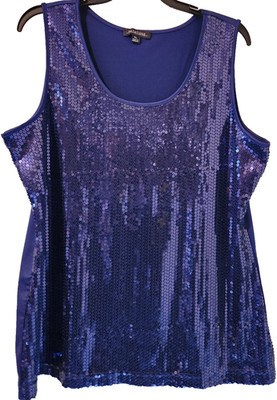 Notations Woman s Navy Blue Sequin Sparkle Holiday Party Top Size XL