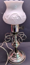 Vintage Brass Lamp Milk Glass Shade Grandma Core Hollywood Reg 13" Tall Electric