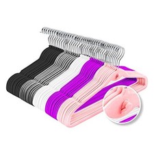 Multi-Color Velvet Hangers 50 Pack with Cascading Hooks, Non-Slip Black, Pink,