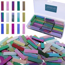 LITMIND Rectangular Iridescent Glass Mosaic Tiles for Crafts, 1.6" x 0.4" Precut