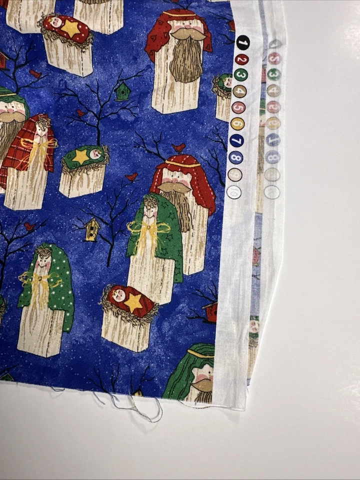 Cotton Fabric Wood Nativity Scene Blue 4.5 Yards Sewing Craft Holiday Sewing - Image 3 of 3