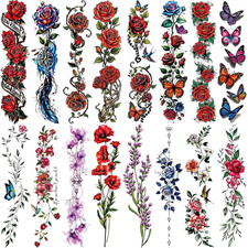 3D Flower Temporary Tattoos for Women -24 Sheets Colourful Flower Roses Realisti