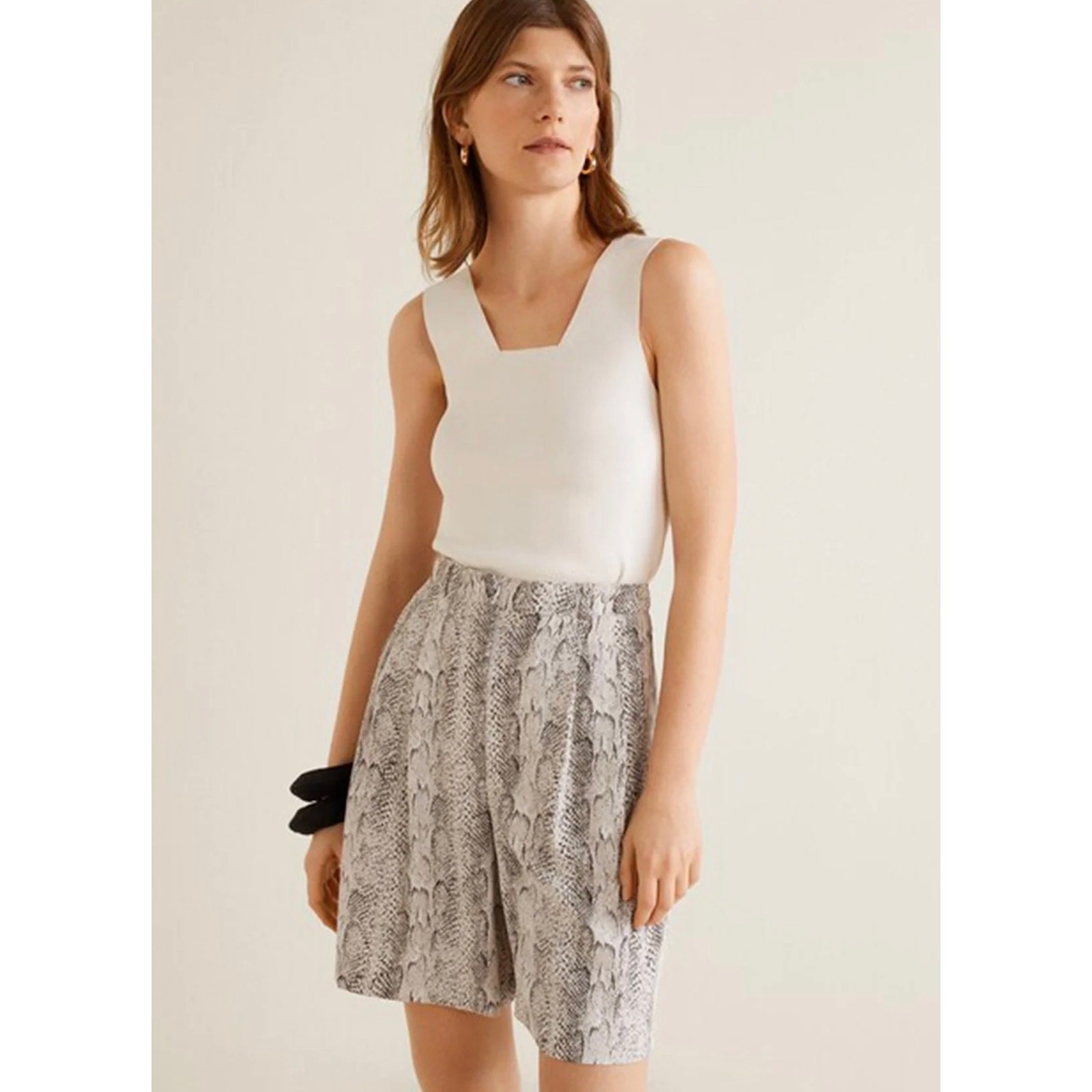 Mango MNG Bermuda Long Trouser Shorts Dressy Snake Print Silky Flowy 4 Small