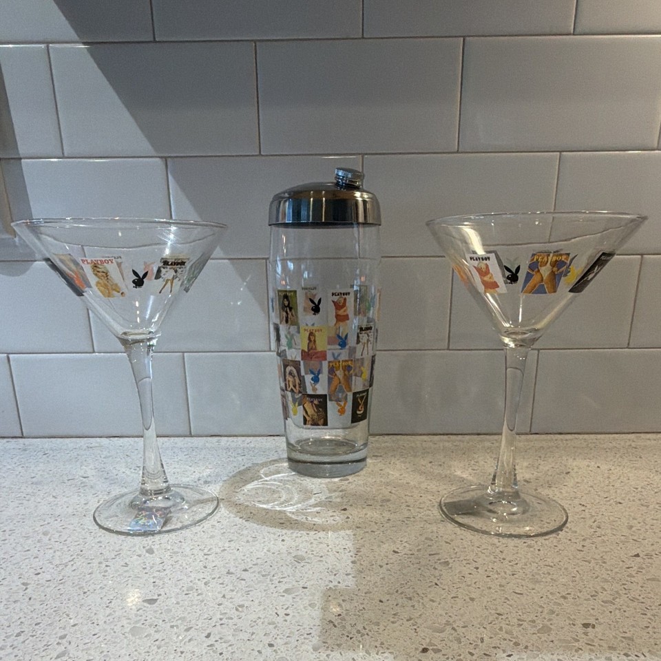 A genuine vintage Playboy Bunny martini set — iconic mid-century bachelor pad energy in glassware form.