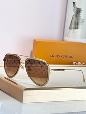 LOUIS VUITTON Z1317 Square Sunglasses Gold Frame Monogram Brown Lens 56-19-145