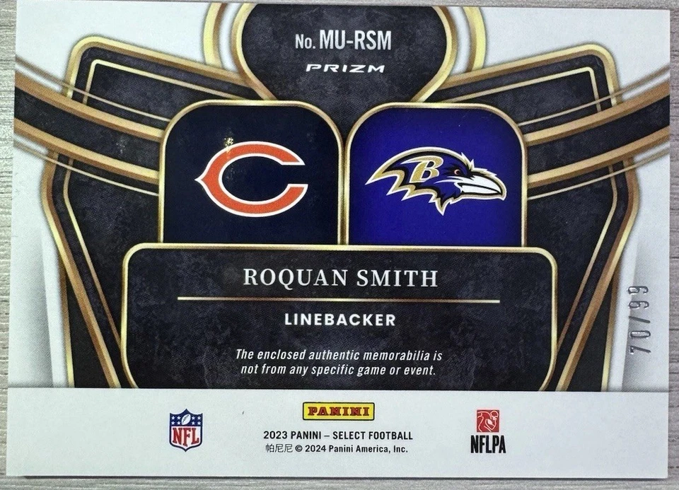 🔥Mint 2023 Select Roquan Smith Multi-verse Silver Prizm Dual Patch #/99🔥 - Image 2 of 4