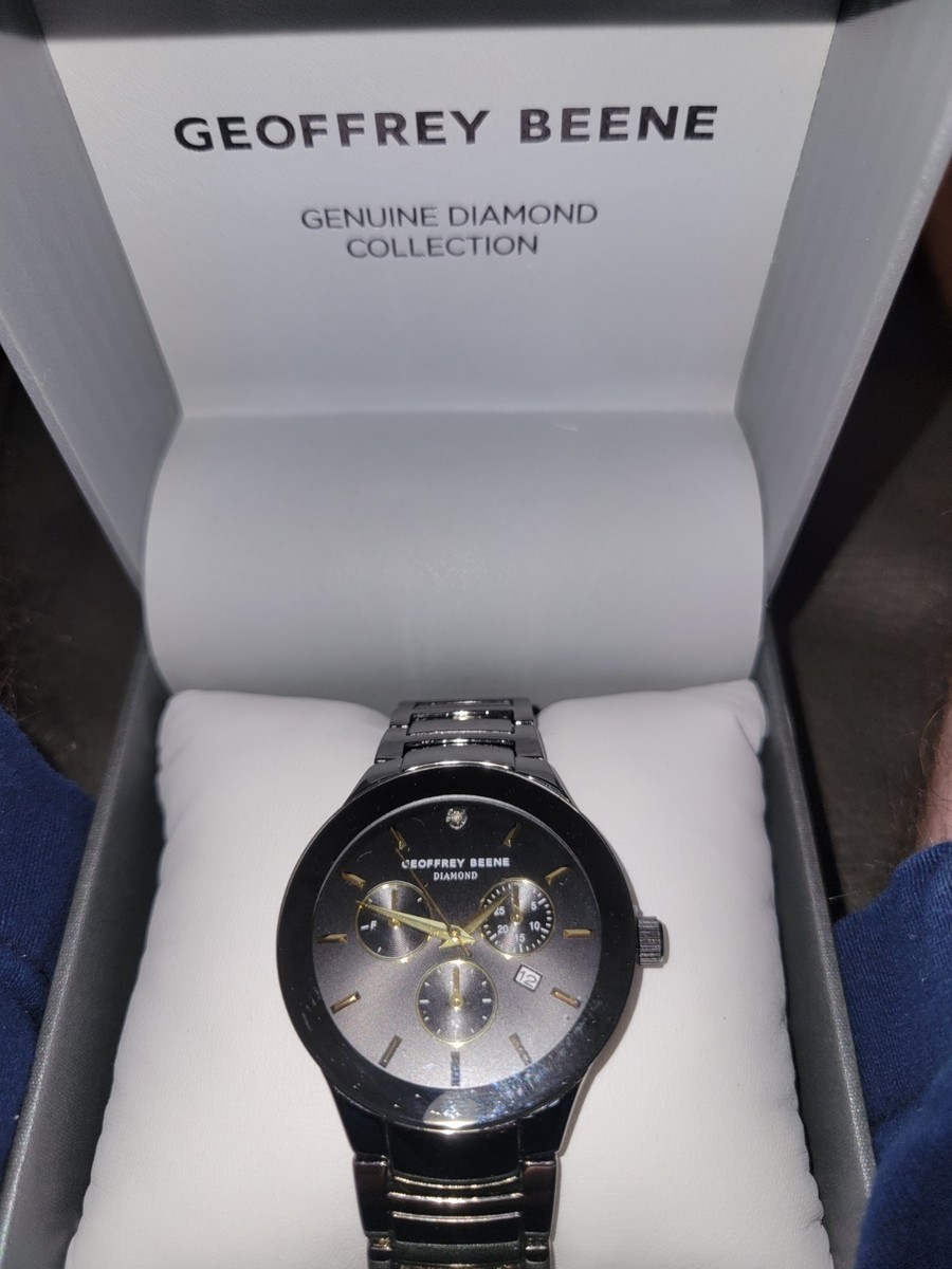 Geoffrey Beene Gun Metal Gray Black BEZEL watch New Without Tags