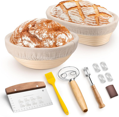 Sourdough Bread Baking Supplies, 9  round & 10  Oval Bread Proofing Basket Set w