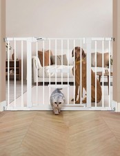 Extra Wide Baby Gate with Cat Door - Auto Close, Pressure Mounted, White