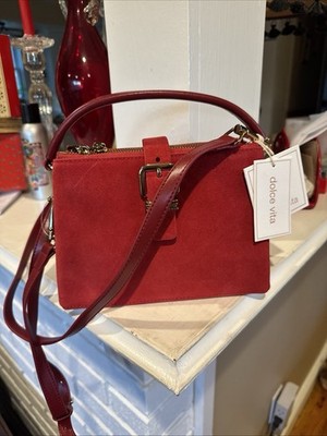 Dolche Vita Red Structured Top Handle  Charly  Bag Leather Suede 8  X 6  X 3 
