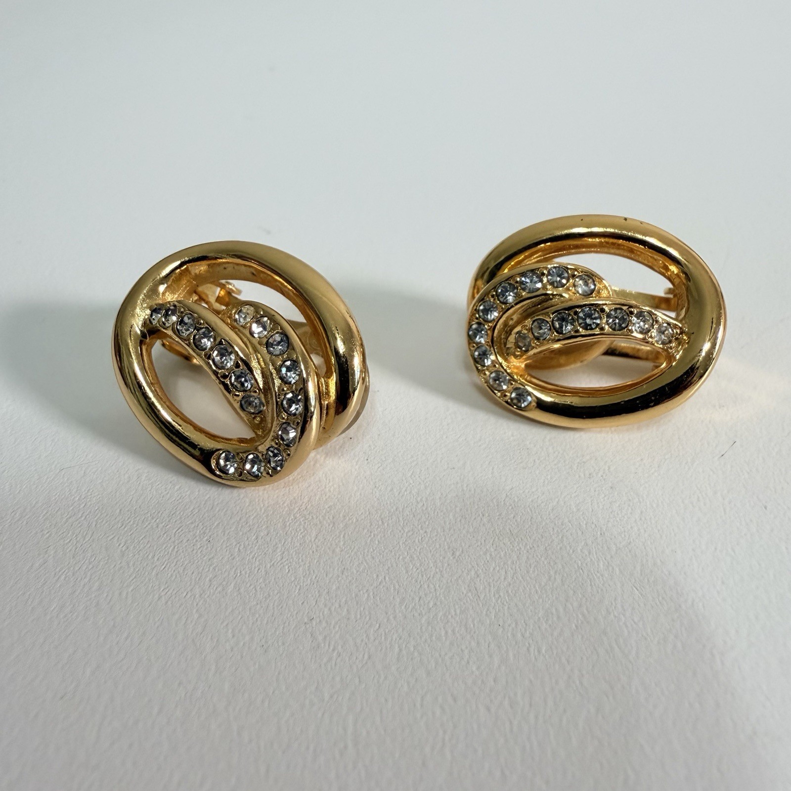 Vintage Christian Dior Crystal Rhinestone Gold Tone Clip On Earrings