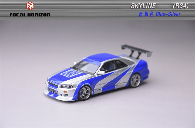 Focal Horizon FH 1:64 Skyline R34 C-West NFS Silver Blue Diecast
