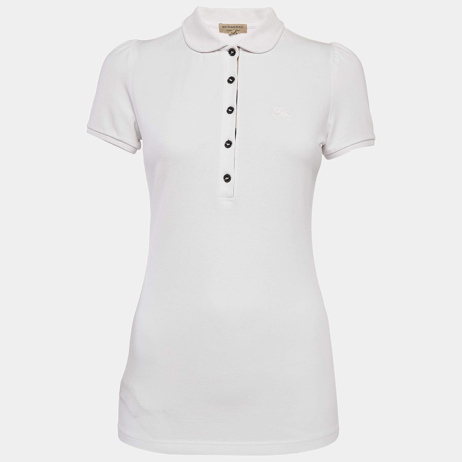 Burberry White Cotton Pique Puff Sleeve Polo TShirt S