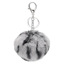 Pom Pom Keychain 8cm Soft Cute Fluffy Ball Key Ring Leopard Gray