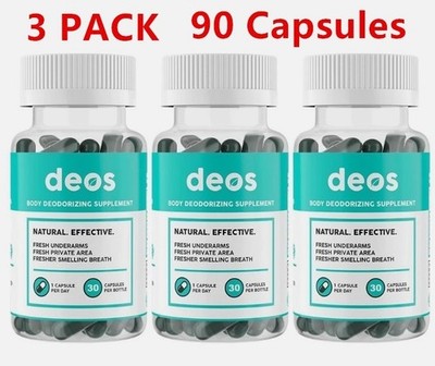 3PACK DEOS Internal Deodorant Supplement   Full Body Deodorizer - (90 Capsules)