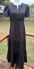 Quince 100% Organic Cotton Poplin Tiered Maxi Dress Black Small Classic
