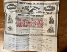 1868 United States Of America State Of Ohio $1000 Bond