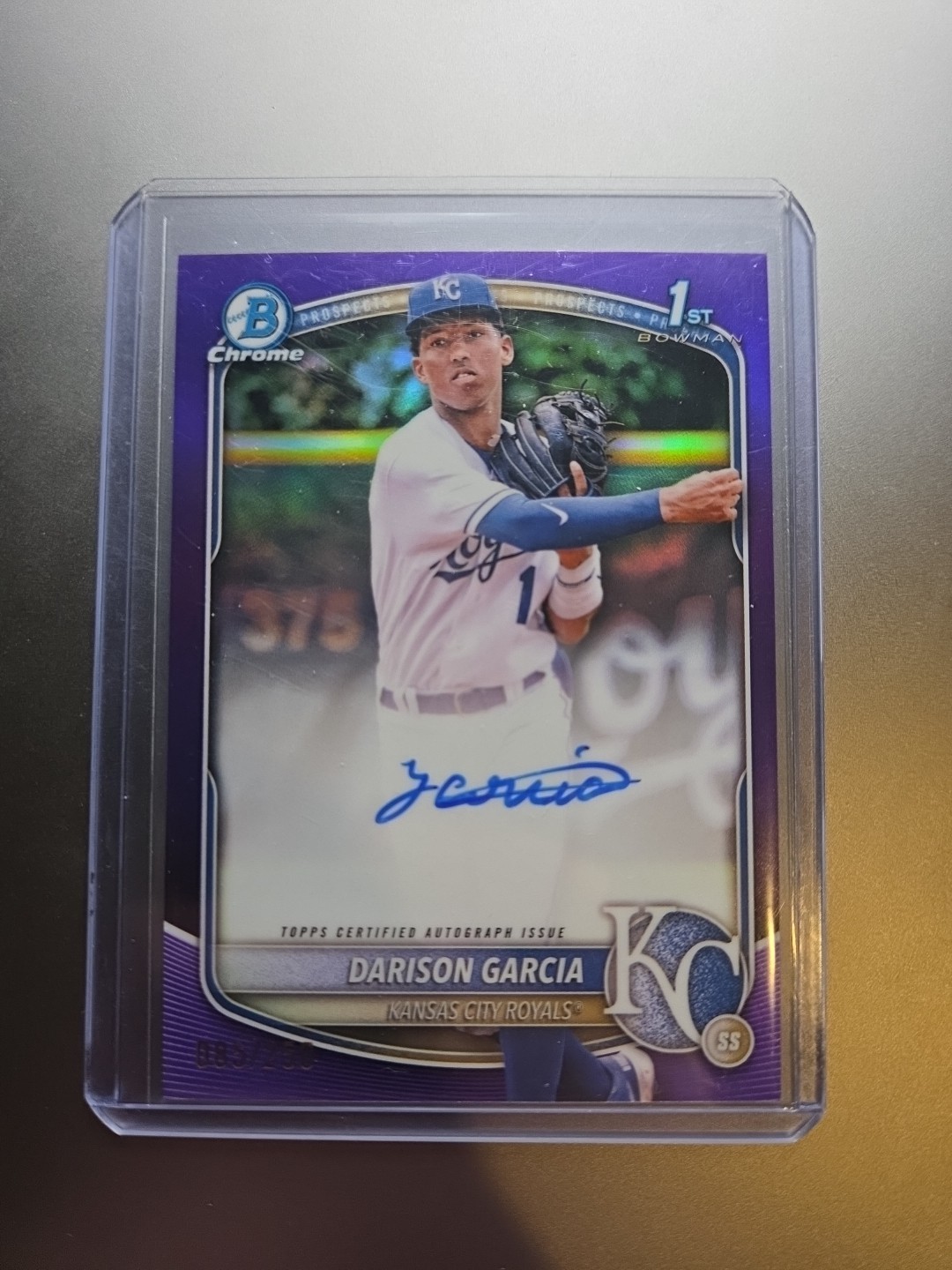 Darison Garcia 2025 Bowman Chrome 1st Purple Auto /250 Royals Card