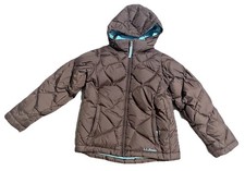 LL Bean Puffer Jacket Kids Youth Medium 10-12 Brown Hooded Down Coat