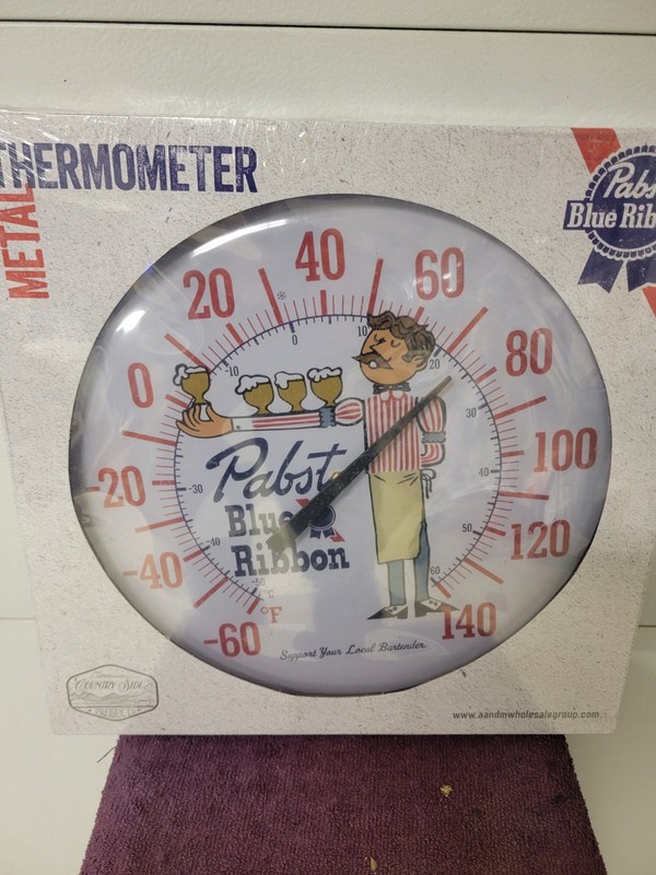 NIB Pabst Blue Ribbon Beer 16” Round Metal Thermometer Retro PBR PABST MAN