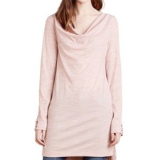Pure + Good Anthropologie Tunic Dress M Blush Pink Ribbed Cowl Neck Balletcore