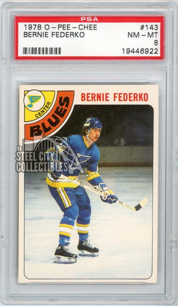 Bernie Federko 1978-79 O-Pee-Chee Hockey Rookie Card #143 PSA 8