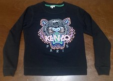 Kenzo Paris Tiger Embroidered Logo Sweatshirt Black Jumper Crew Women's Size L