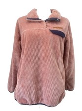 Simply Southern Fleece Pullover Small 1/4 Snap Jacket Pink Navy Preppy Cozy