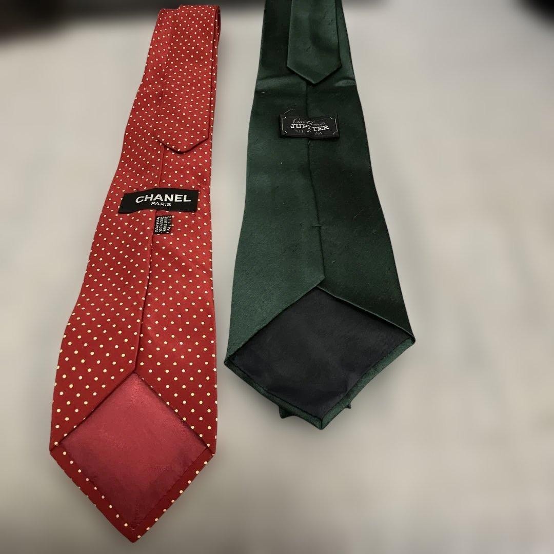 Chanel Coco Mark Polka Dot & Jupiter Deep Green Neckties Set of 2