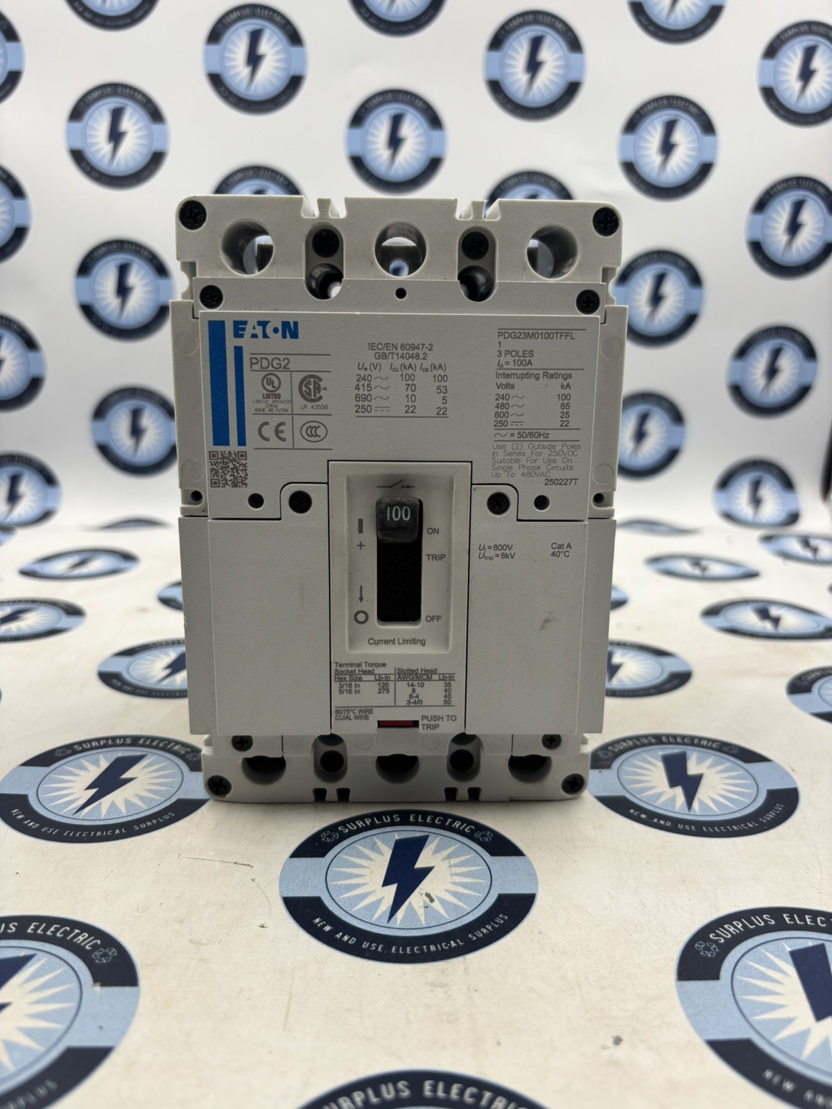 EATON PDG23M0100TFFL Circuit Breaker 100A 3P Clean Take Out